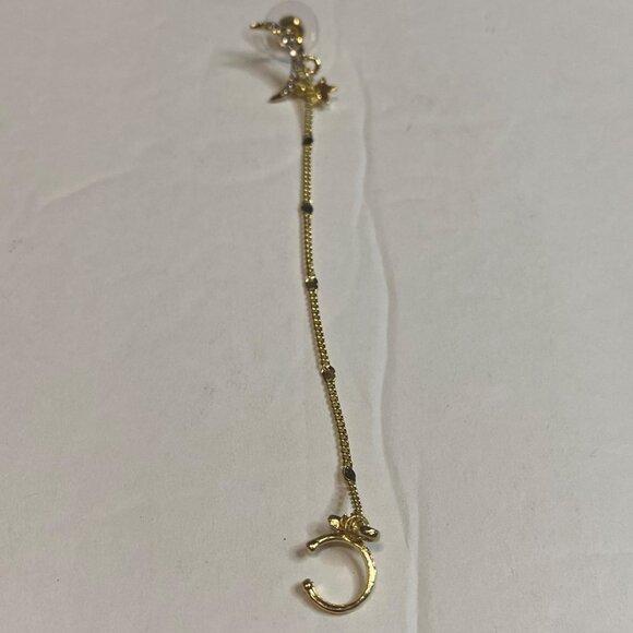Moon and Star Rhinestone Long Earring Ear Cuff Women’s Gold Tone - Picture 7 of 8